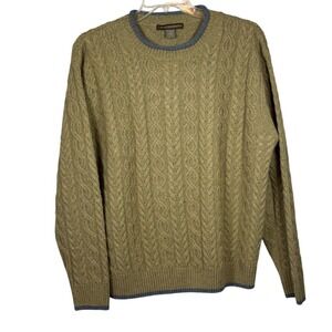 RAINFOREST Men's 100% Merino Wool Cable Knit Sweater, Green Mock Neck Size Med